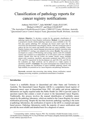 Classification of pathology reports for cancer registry notifications